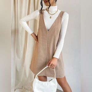 Solid V Neck Overall Dress Without Sweater